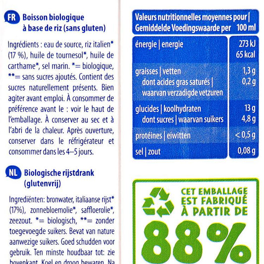 La Boisson de riz nature BIO