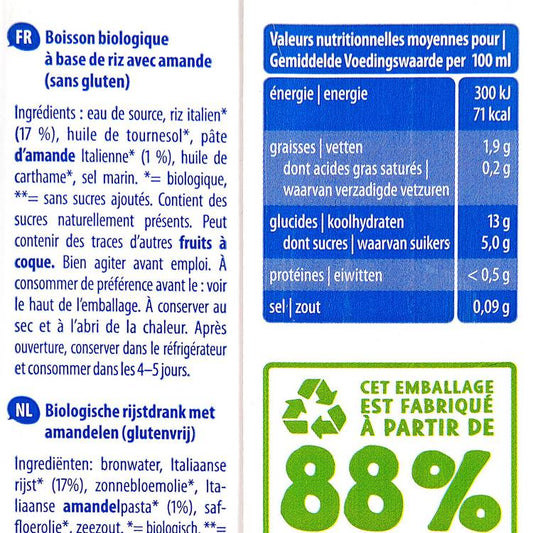 La Boisson végétale riz amande BIO et sans gluten