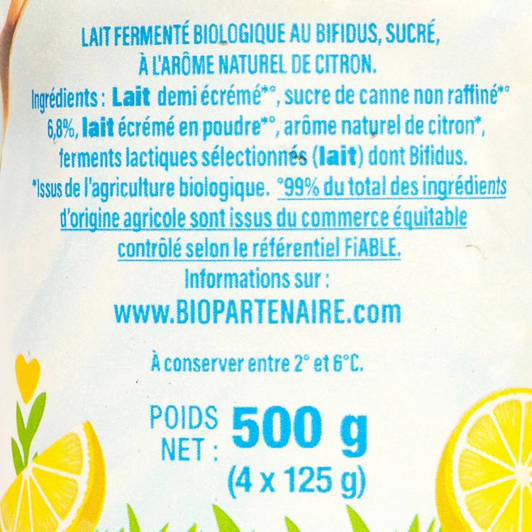 Les Yaourts bifidus saveur citron BIO
