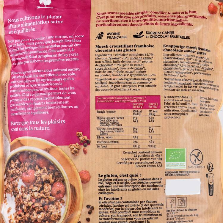 Le Muesli framboise et chocolat XL BIO
