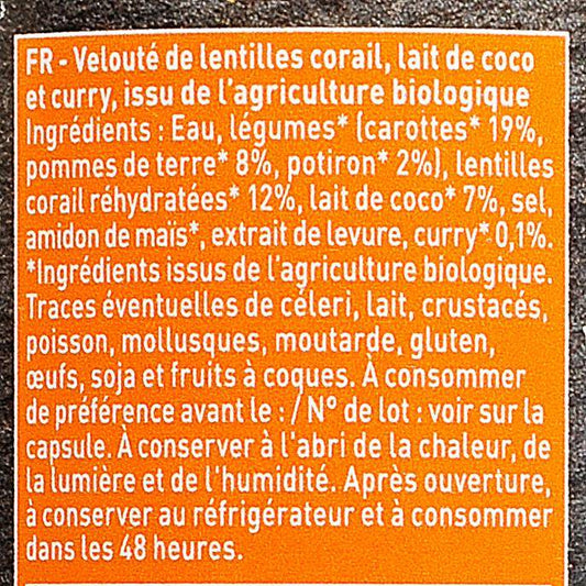 Le  Velouté de lentille curry coco BIO