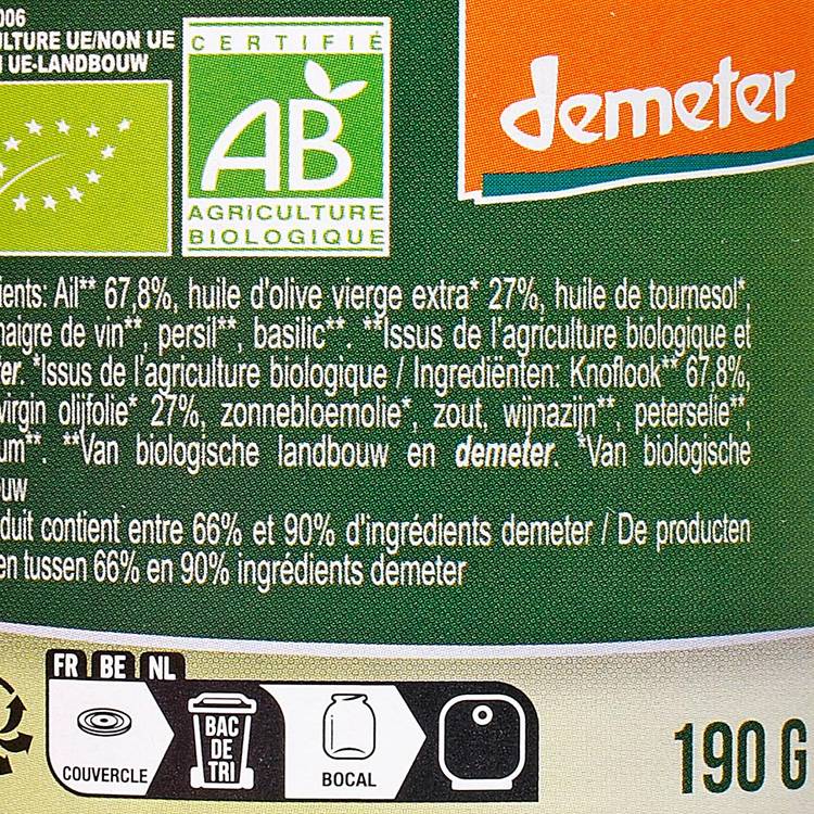 L'Ail mariné à l'huile BIO