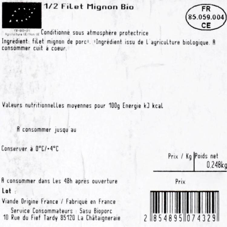 Le Filet mignon de porc BIO