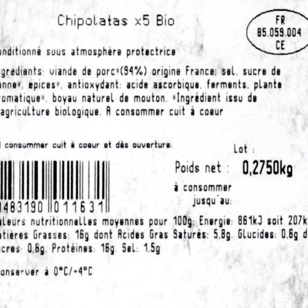 Les Chipolatas nature BIO