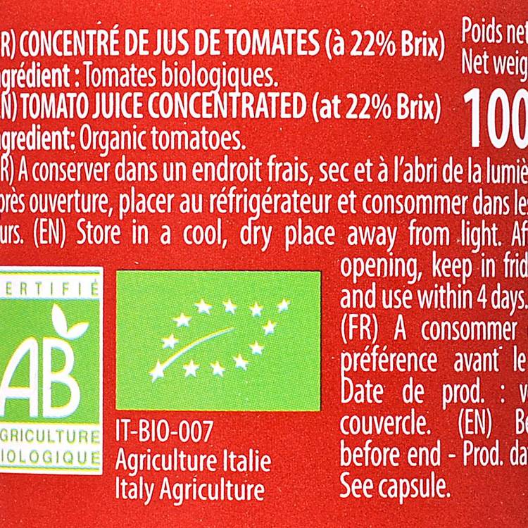 Le Concentré de tomates 22% BIO