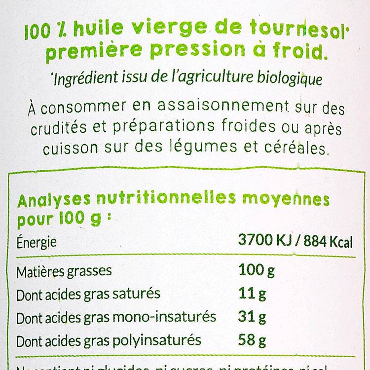 L'Huile vierge de tournesol BIO