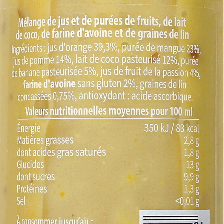 Le Smoothie mangue, coco et avoine graine de lin