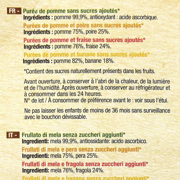 Les Gourdes  de compote de fruits panachés sans sucre ajouté