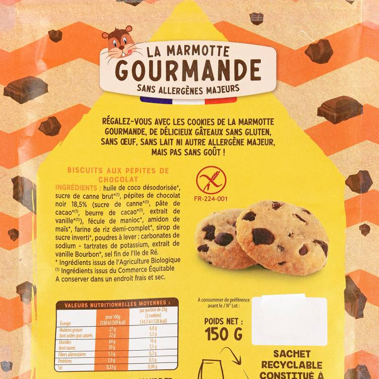 Les Cookies pépites de chocolat sans gluten BIO "La Marmotte Gourmande"