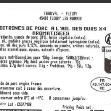 La Poitrine de porc tranchée à l'ail des ours