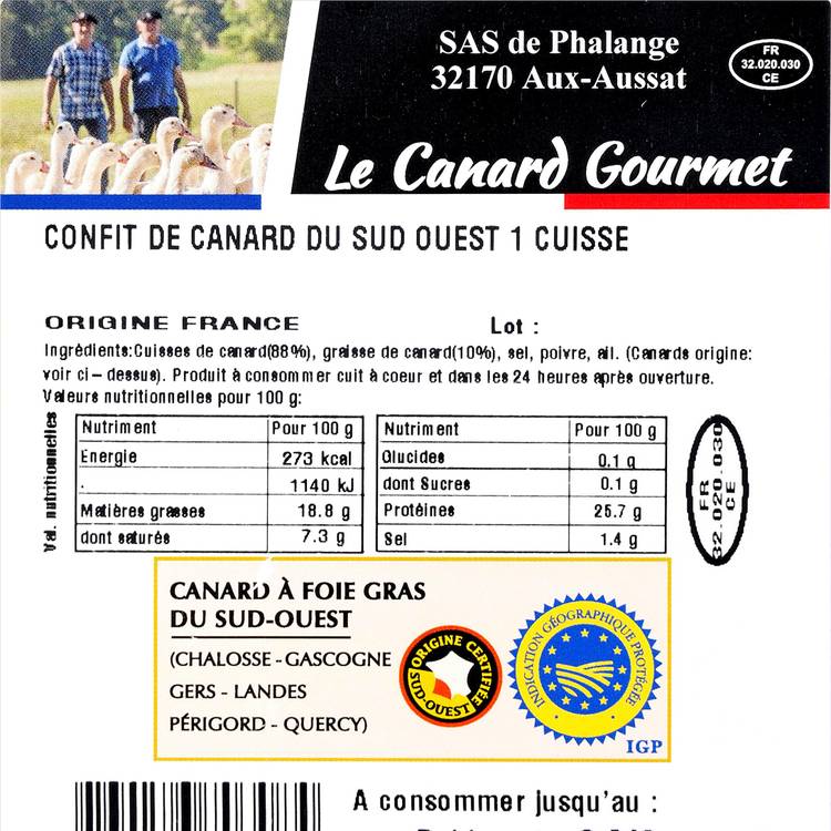 La Cuisse de canard confit du Sud-Ouest IGP