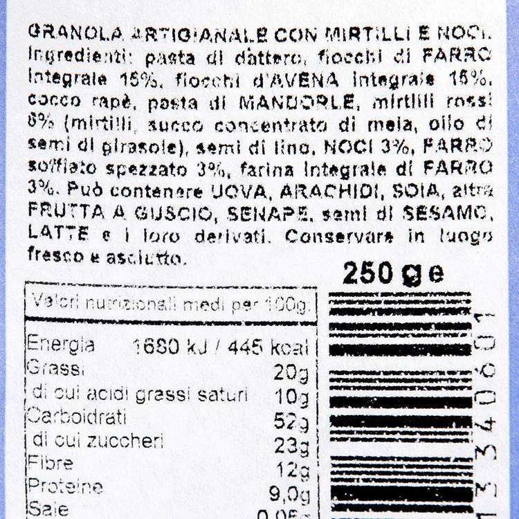 Le Granola artisanal aux myrtilles rouges et noix "Poggio del Farro"
