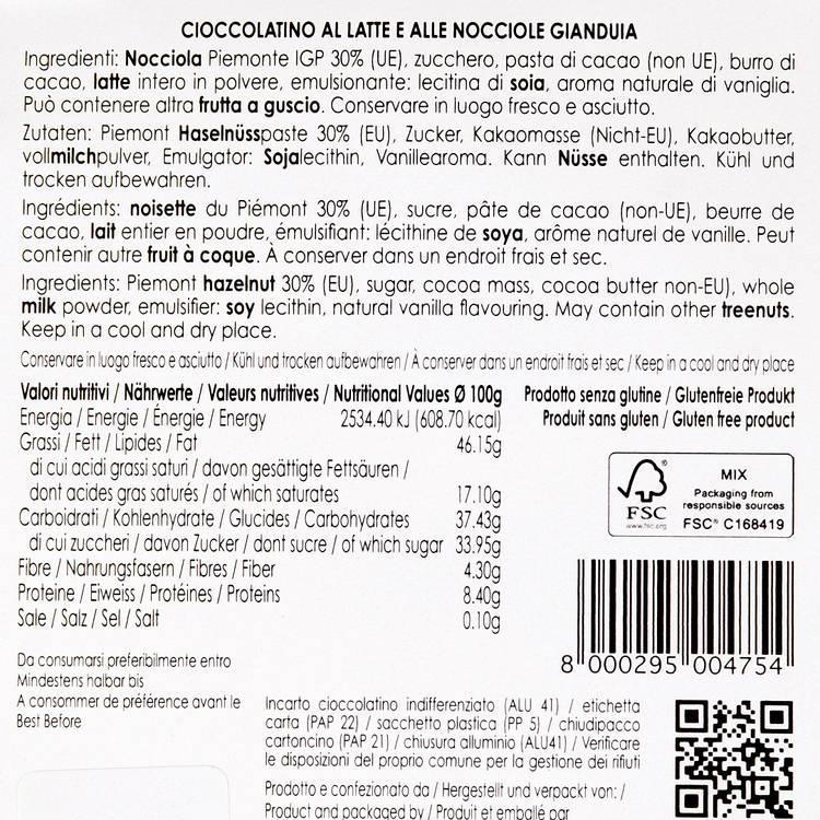 Le Chocolat gianduja au lait et aux noisettes du Piémont IGP