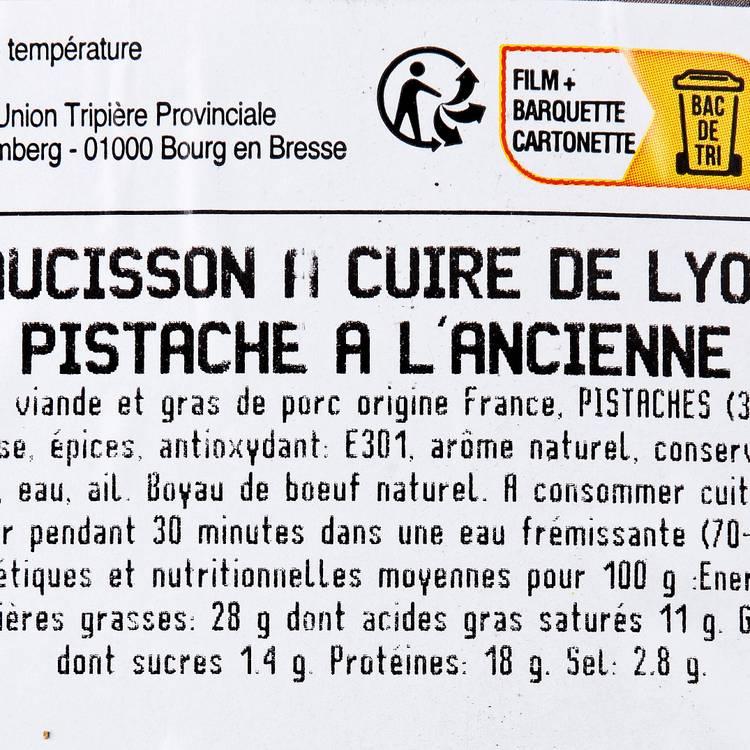 Le Saucisson à cuire de Lyon pistaché à l'ancienne