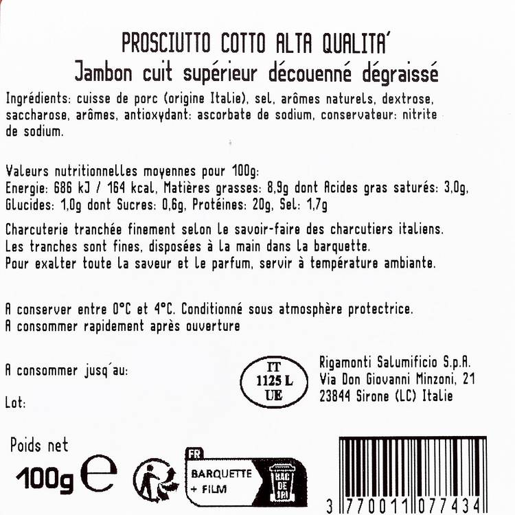 Le Jambon cuit supérieur Italien