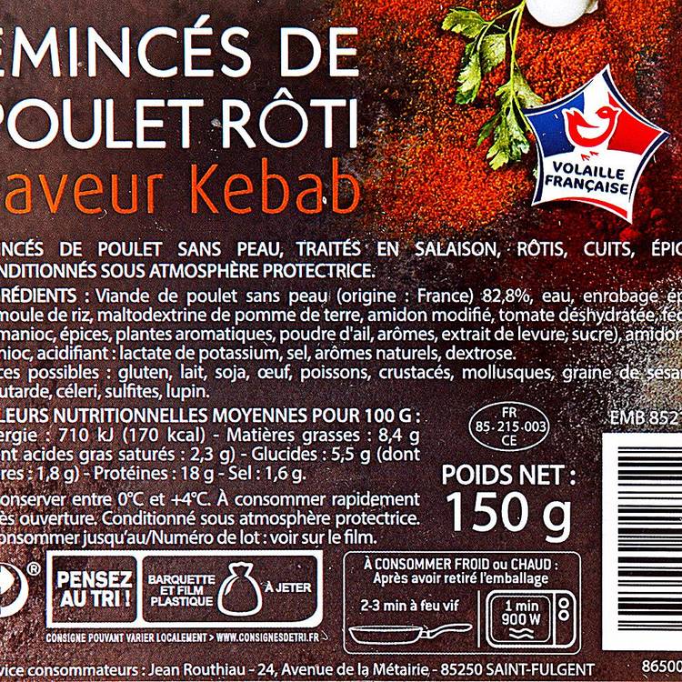 Les Emincés de poulet rôti saveur kebab