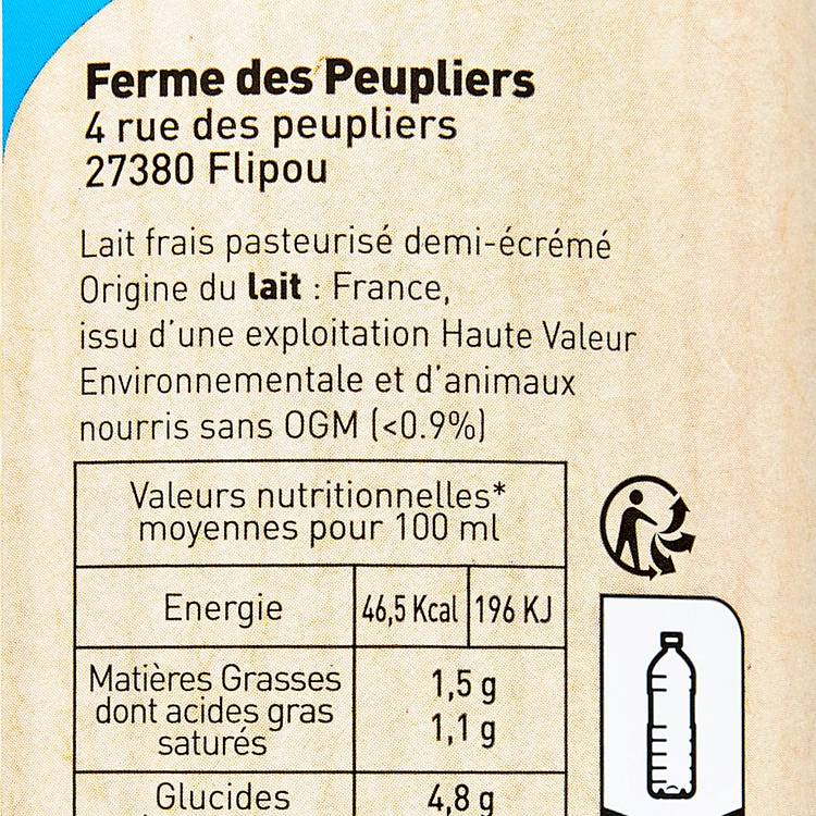 Le Lait frais fermier demi-écrémé "La Ferme des Peupliers"